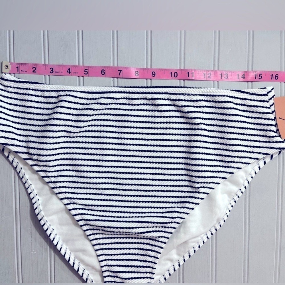 Shade & Shore High Waist Navy Striped Ribbed Bikini Bottom XL High Leg NWT - Picture 11 of 11